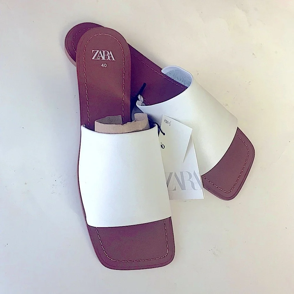 New Zara Genuine Leather Square Toe Flat Sandals Shoes Euro 40 - Picture 5 of 11